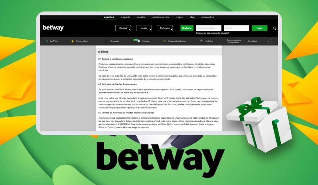 Termos e condições de bônus do site Betway Brasil